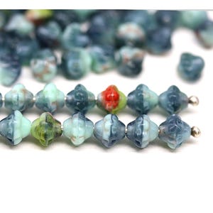 6mm Blue fancy bicone beads, mixed color Czech glass small bicones, 50pc - 2999