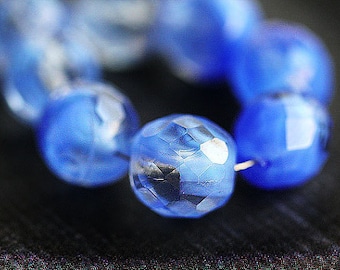 Cuentas de cristal checo azul zafiro de 10 mm: redondas de cristal pulido al fuego (10 unidades)