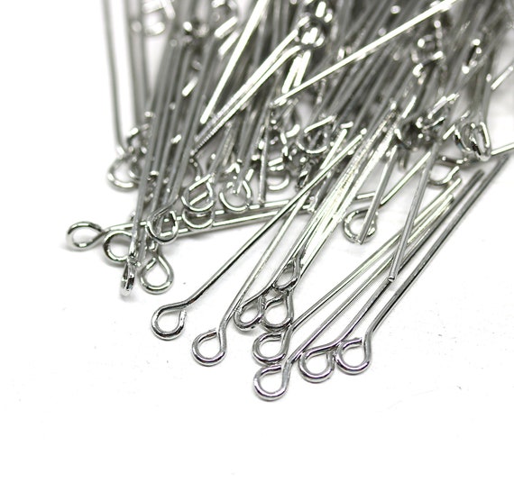 125pc Rhodium Dull Silver Eye Pin 1 Inch, 21ga Wire Eyepins for