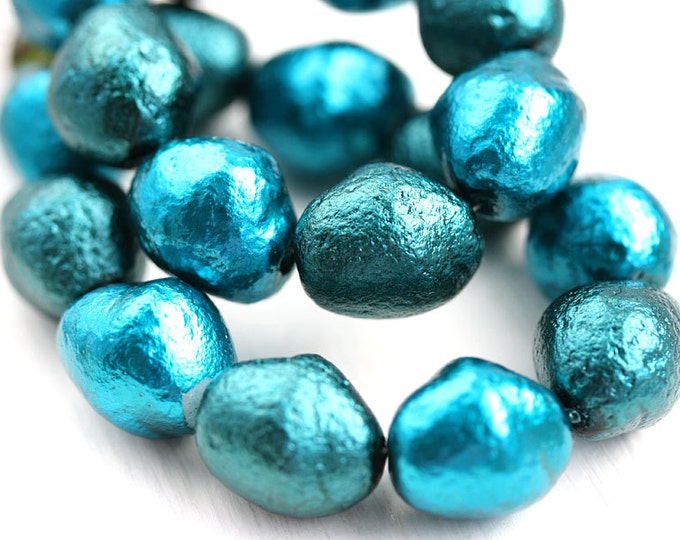 Large Chunky Faux Pearl Beads Mix Teal Czech Glass Pearls Etsy