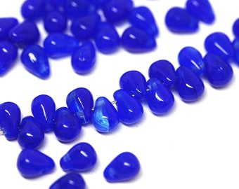 Perline a goccia in vetro ceco blu cobalto: piccole gocce blu miste (4 x 6 mm, 50 pezzi)