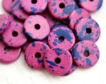 25個の紫ピンクギリシャセラミックロンデルビーズ - 13 mm - Etsy 日本