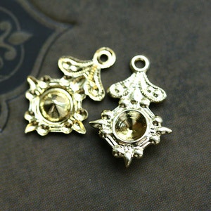 4mm Rhinestone base charm, Raw brass earrings charms, Ornament brass drops - 4Pc - F114