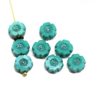 8mm Hibiscus flower Czech glass pink floral green turquoise daisy picasso beads Green / luster