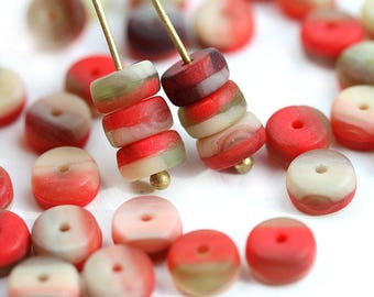 Mixed Red Rondelle beads 6x3mm pressed czech glass spacers, mixed color rondels - 40Pc - 2923