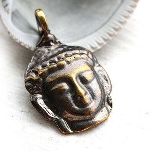 Buddha face pendant bead Antique brass Buddha charm Lead Free Greek metal casting focal bead - F185