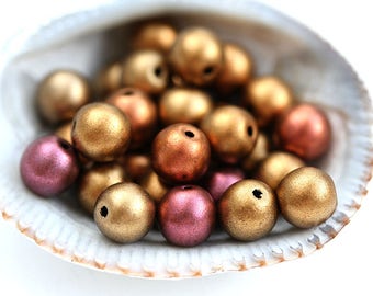 Matte Metallic Gold Czech Glass Beads: Copper Druk Spacer Beads (6mm, 30pc)