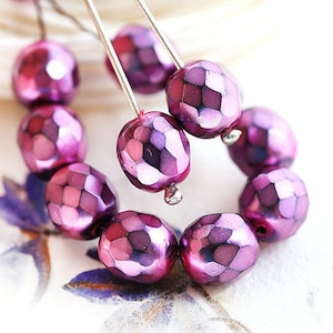 8mm Coated Purple Pink czech glass beads, Fire polished faux pearl coating faceted beads - 15Pc - 2094