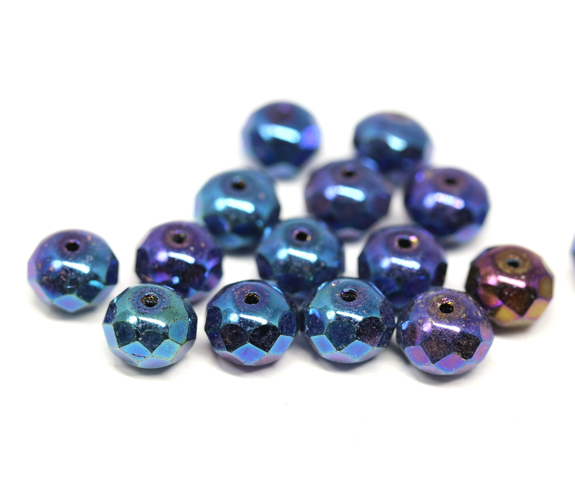 6x9mm Metallic blue Czech glass fire polished rondelle beads | Etsy