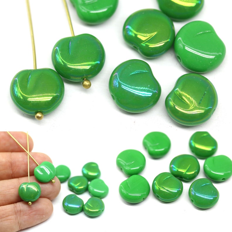 Apple Beads Czech Glass Fruit Beads Vegan Jewelry DIY Green Etsy