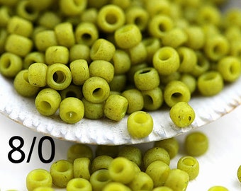 TOHO seed beads size 8/0, Semi Glazed Lemongrass 2600F, yellow green japanese glass kumihimo beads - 10g - S1053