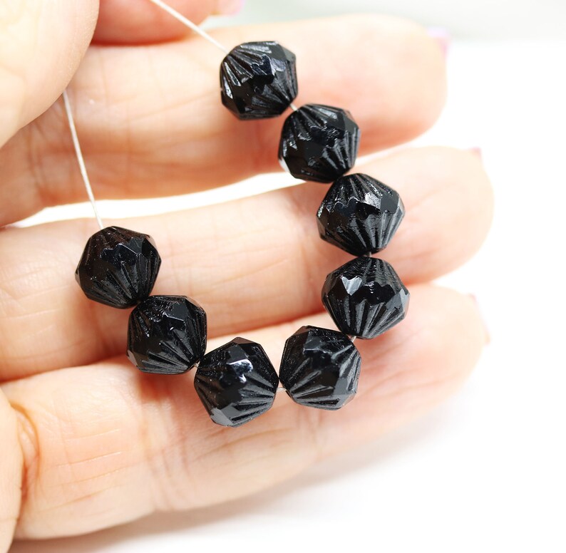 9mm Black czech glass bicone fire polished beads 10Pc 5636 image 3