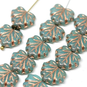 Opal Grün Böhmische Glasblatt Perlen Rosegold Inlays Grün Ahornblätter Grünes Blatt Perle - 11 x 13 mm - 10 Stück - 2494