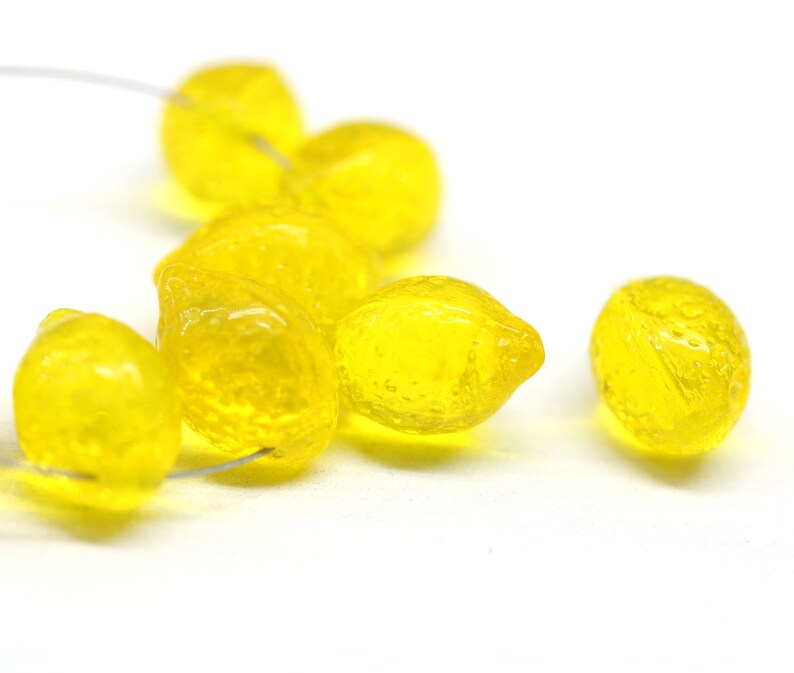 Yellow lemon Czech glass beads transparent yellow 14x10mm fruit beads Top drilled 8pc 2642 image 8