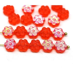 8mm Light red frosted glass flower beads czech daisy beads AB finish 20pc - 6099
