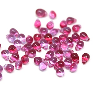 50pc Bright pink tiny drops czech glass, 4x6mm pink blue small teardrop beads 5252 image 2