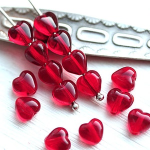 6mm Transparent red Czech glass heart beads tiny hearts 30pc 5414 image 6