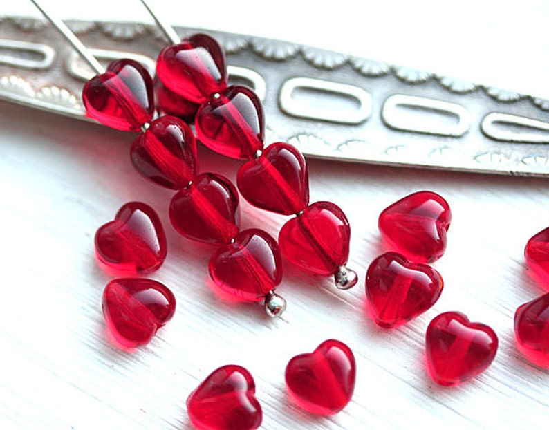 6mm Transparent red Czech glass heart beads tiny hearts 30pc 5414 image 6