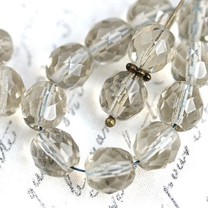 8mm Light Grey Czech Glass Beads: Faceted Fire Polished Round Beads (15Pc)