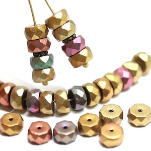 Goldene Böhmische Glasschliffrondelle: Metallic Matte Gold Facettierte Spacer (15 Stück)