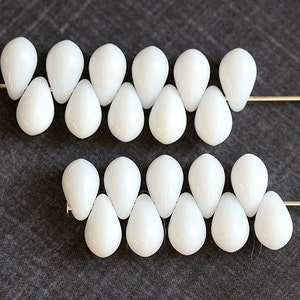 White glass teardrops Opaque white czech glass beads White drop beads for jewelry making 6x9mm - 20pc - 0471