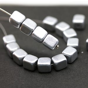 Silver cube beads 7x9mm Czech glass pressed cubes center drilled, 20pc - 0253