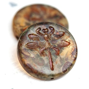 Perles en verre tchèques libellule : perles pour tablette rustiques marron Picasso (23 mm, 2 pièces)