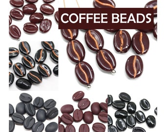 Grains de café, perles de verre tchèques, grains de café bruns, grains de café noirs, 15 pièces