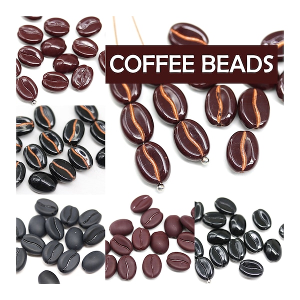 Grains de café, perles de verre tchèques, grains de café bruns, grains de café noirs, 15 pièces