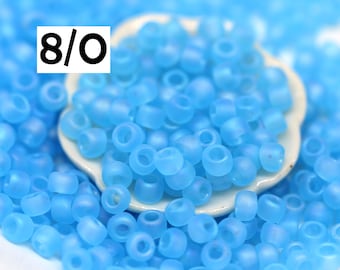 Matte blue seed beads TOHO size 8/0 Transparent Rainbow Frosted Aquamarine 163F beadweaving DIY - 10g - S1027