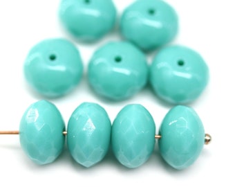 7x11mm Turquoise blue fire polished rondelle Czech glass beads large rondels 6pc - 4066
