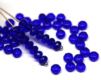 3x5mm Dark cobalt blue rondelle beads, czech glass fire polished beads spacers rondels 50pc - 0290