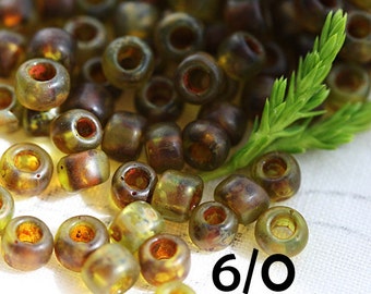 Hybrid TOHO Seed beads size 6/0, Frosted Transparent Lime Green Picasso Y315F, olive green rocaille japanese beads 10g - S788