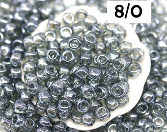 Toho Seed Beads 8/0: Lustered Black Diamond Glass Rocaille Beads
