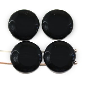 18mm Round dome cabochon beads Two hole flat coin czech glass beads, 4Pc Black