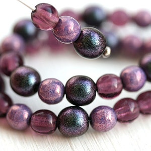 Purple Pink beads mix, czech glass small spacers, round, druk, 5mm, 6mm - 10gramm - 0450