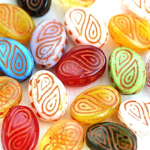 Candy colors Beads mix, Yellow, large fantasy oval czech glass beads, Ornament, wavy beads - 17x13mm - 10Pc - 2676