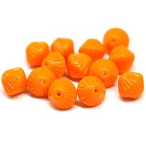 11mm Bright orange czech glass large bicone pressed beads 10pc 2138 image 2