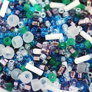 Rocailles Perlen Mix in Blau, Grün, Weiß, Beads Mix, TOHO Rocailles - Garden mix - N 3229 - Rocailles, Glasperlen - 10g - S262