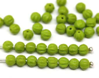 4mm Wasabi green round druk beads Czech glass Melon shape beads 50pc - 5314