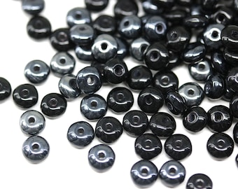 4mm Czech glass black rondelle beads, luster jet black spacers rondels - 5320