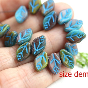 12x7mm Yellow Leaf beads Golden Inlays Czech glass pressed yellow leaves top drilled 25Pc 1077 image 4