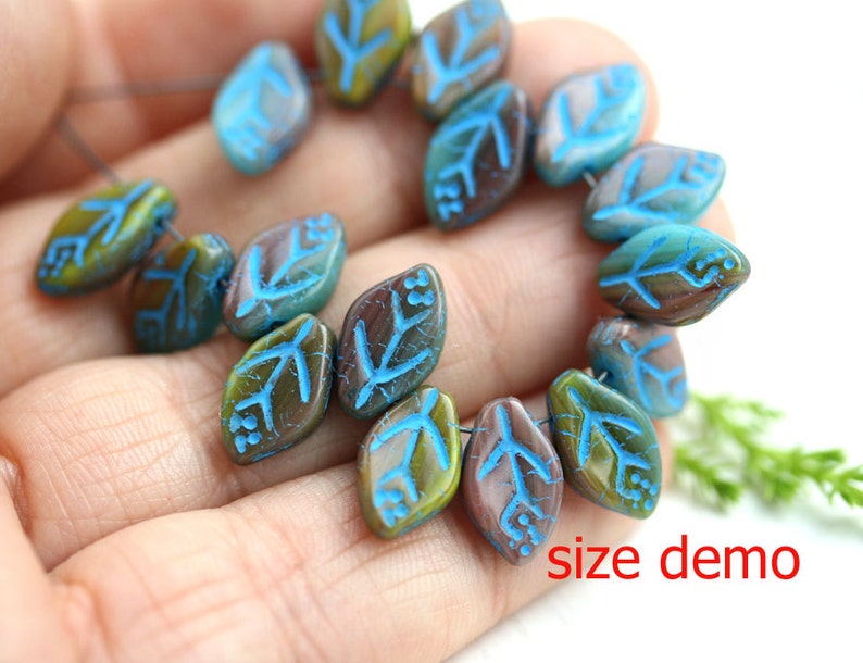 12x7mm Yellow Leaf beads Golden Inlays Czech glass pressed yellow leaves top drilled 25Pc 1077 image 4