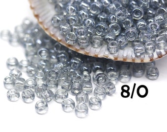 TOHO 8/0 Seed Beads: Transparent Lustered Black Diamond, 10g