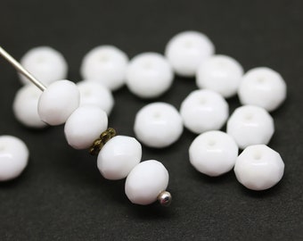 Opaque White Czech Glass Rondelle Beads: 5x7mm Faceted Spacers (20pc)