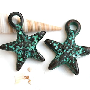 Verdigris Patina Copper Seastar Charm: Beach Jewelry (2pc)