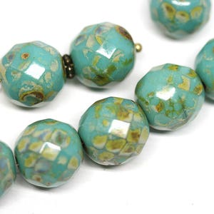 12 mm runde Glasperlen Türkis grün Tschechisches Glas Picasso Ball Perlen Feuerpolierte facettierte große Perlen 4Pc - 1097