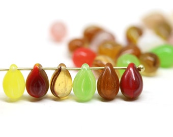 6 x 9 mm Teardrop Perlen Mix, Braun Grün tschechische Glas Top gebohrte Tropfen 25 Stück - 1651