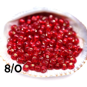 TOHO Red Seed Beads 8/0: Silver Lined Ruby Glass Rocaille (10g)