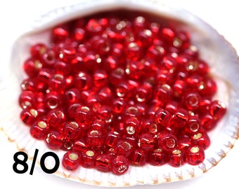 TOHO red seed beads size 8/0, Silver lined ruby N 25C, japanese glass rocaille beads 10g - S1176